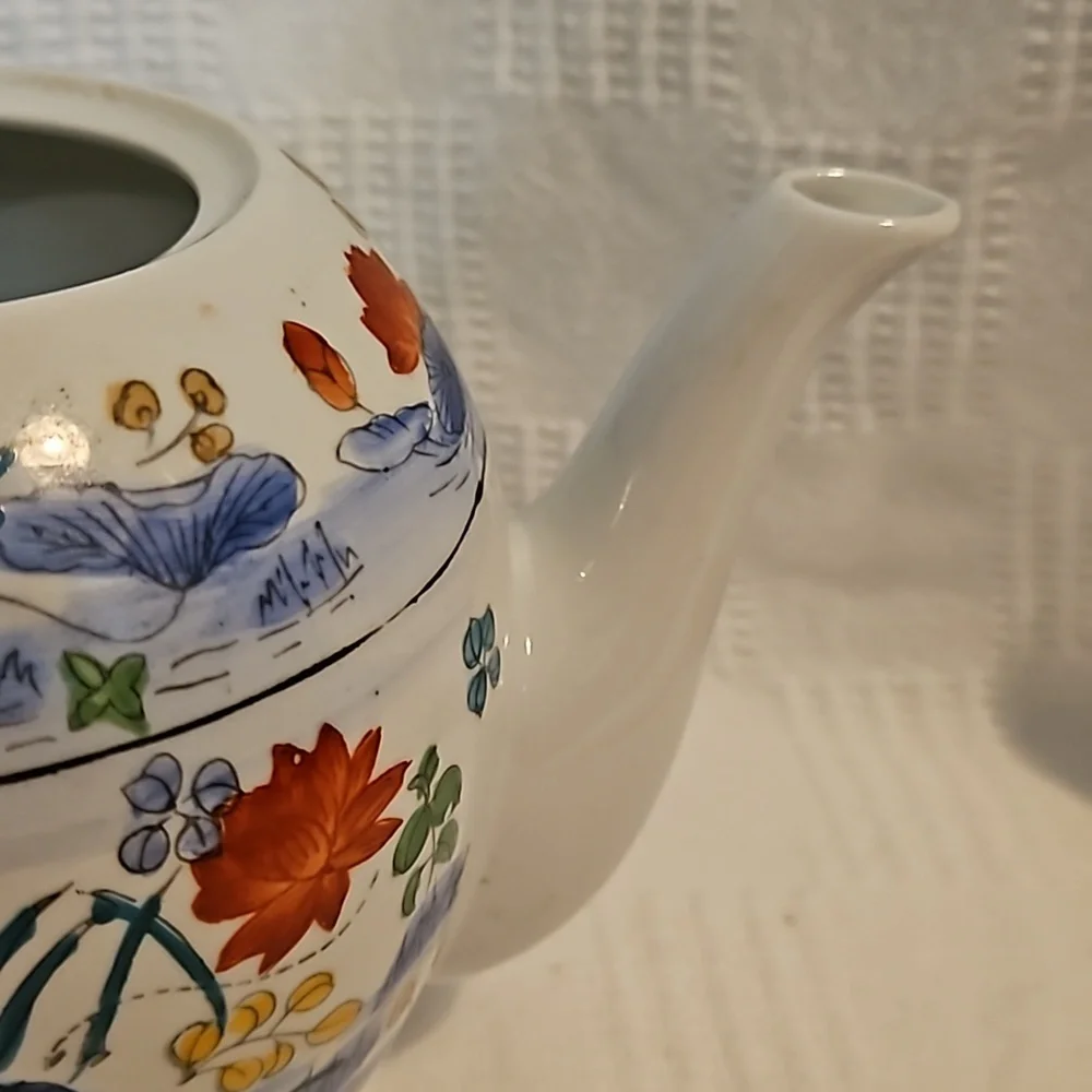 Vintage Williams Sonoma Grande Cuisine Ceramic Teapot Asian Floral Motif